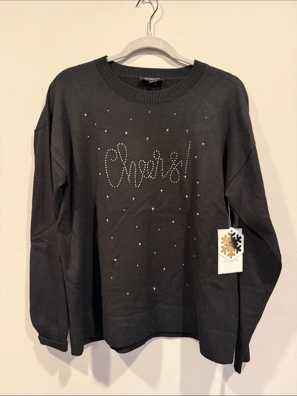 Cheers! Black Embellished Crewneck Sweater NWT